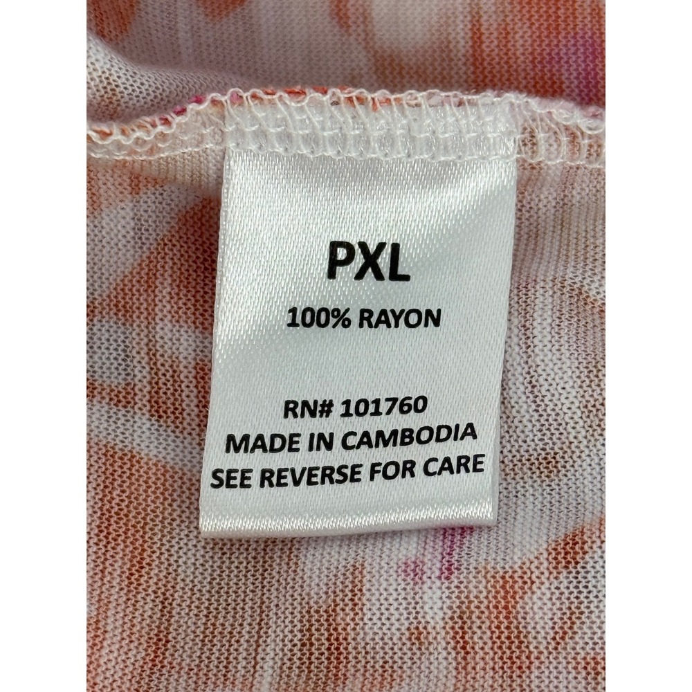 Casey Key Womens Pink Tropical Palm Leaf V-Neck Side Cinch Rayon Top Sz PXL - Picture 8 of 9